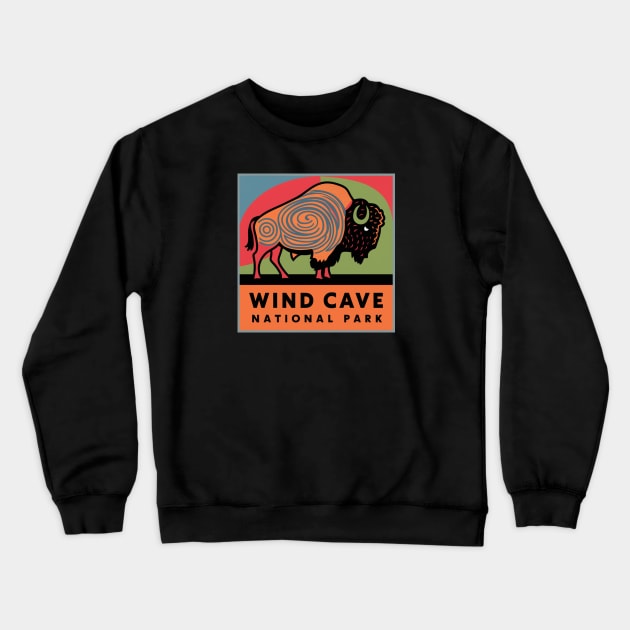 Wind Cave National Park Bison Illustration Crewneck Sweatshirt by Perspektiva